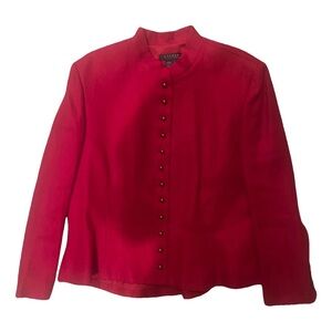 Ralph Lauren Vibrant Red 100% Linen Blazer With Goldtone 12-Button Closure